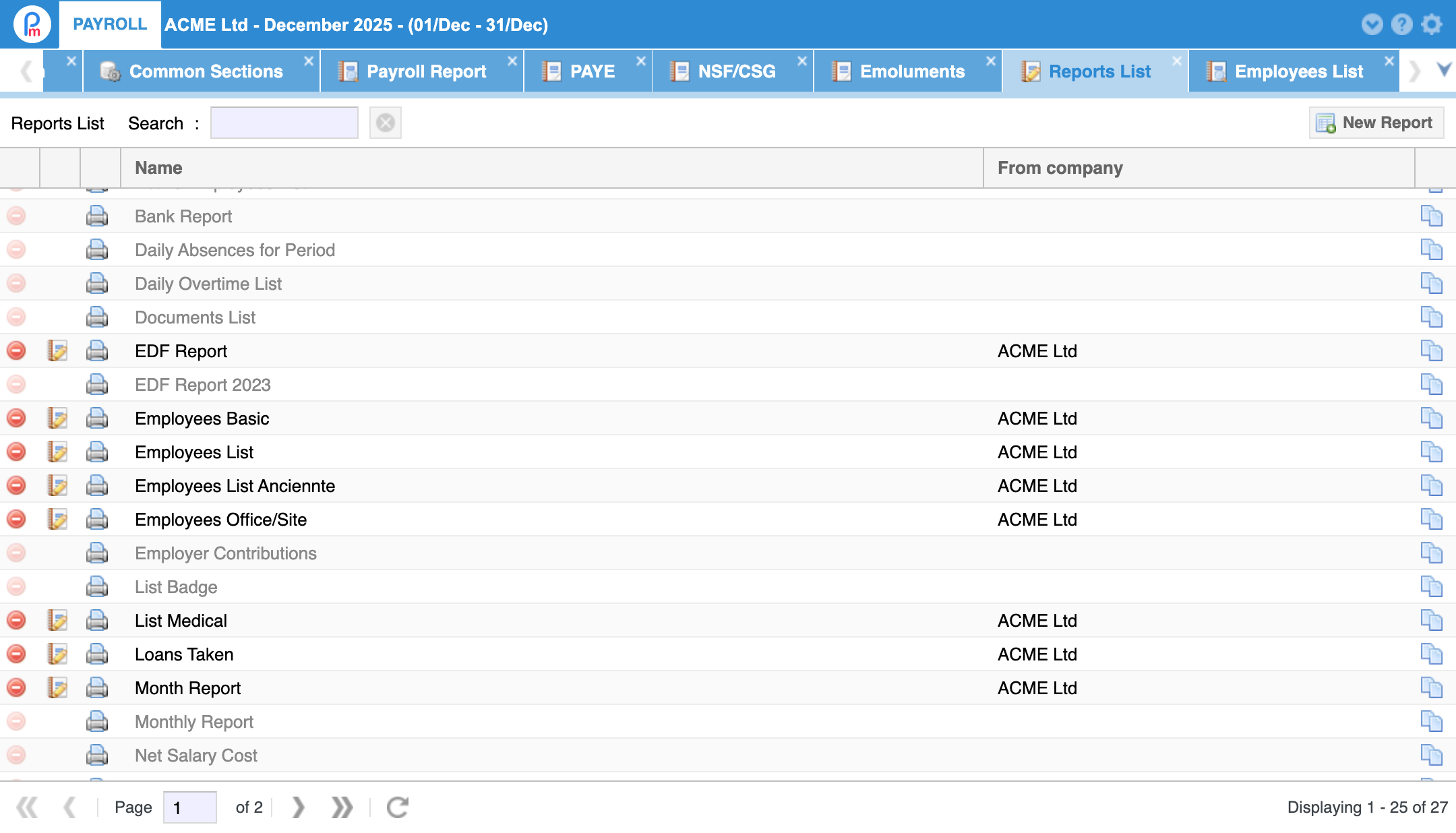 Reports List